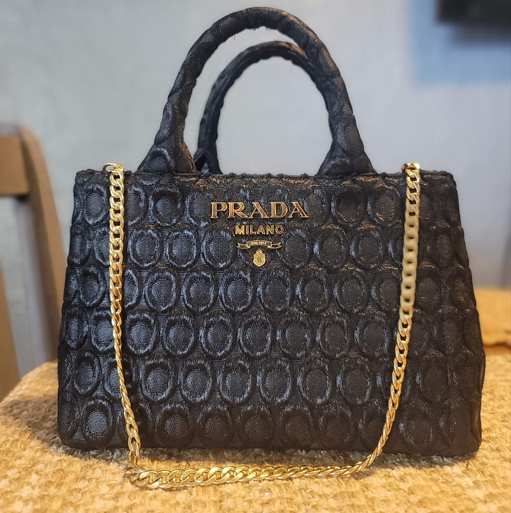 Prada Black Mini Tote With Gold Chain